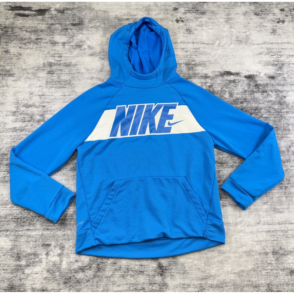 Nike Dri-Fit Blue White Logo Pullover Hoodie Boys XL Big Kids Sweatshirt